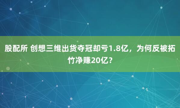 股配所 创想三维出货夺冠却亏1.8亿，为何反被拓竹净赚20亿？